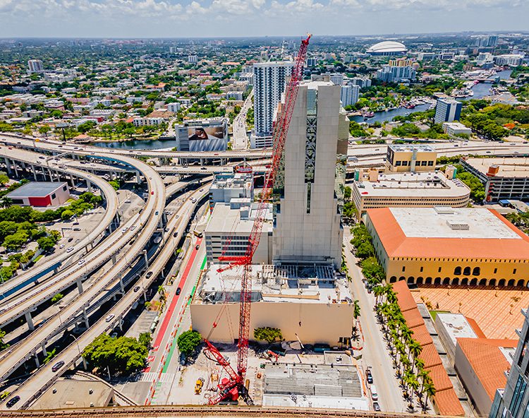 photo of Miami demolition project and Miami skyline
