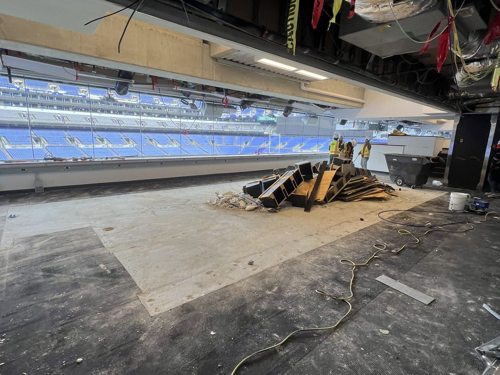 Demolition in the press box at M&T Bank Stadium