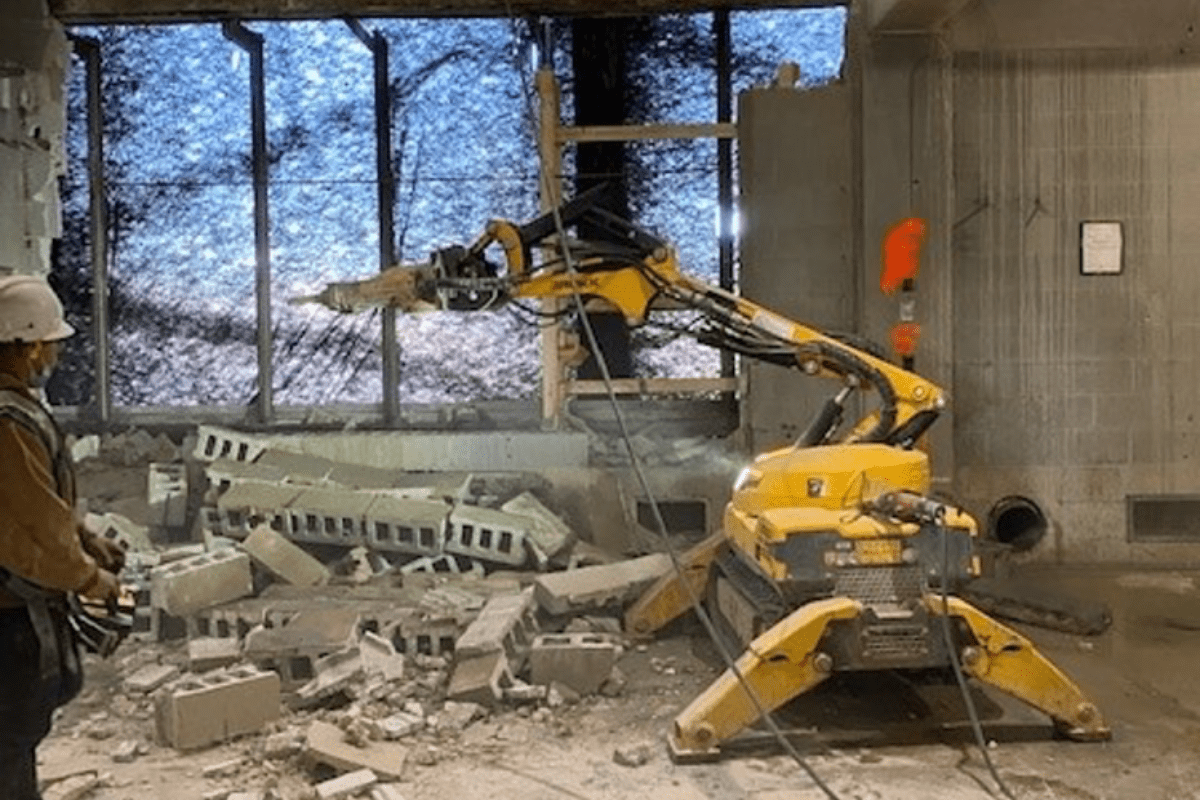 Robotic demolition equipment inside a hospital during demolition