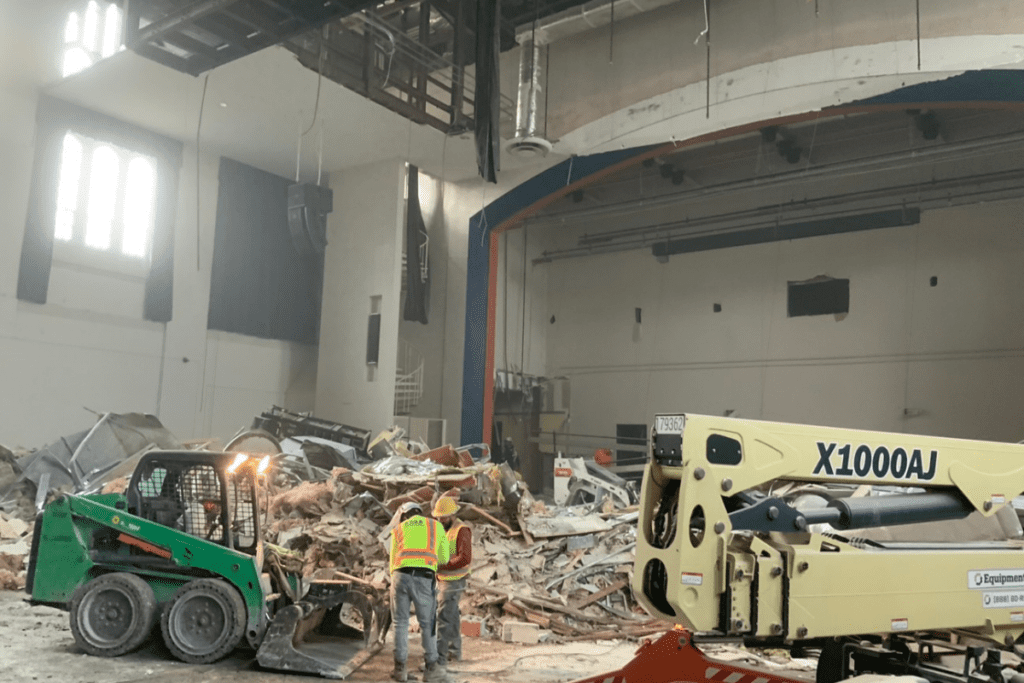 Demolition in progress during the modernization of aging school buildings in Baltimore