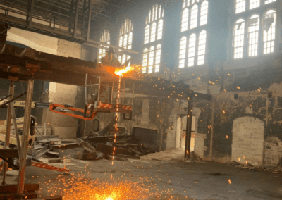 Sparks during demolition at Franklin Douglas High School in Baltimore City
