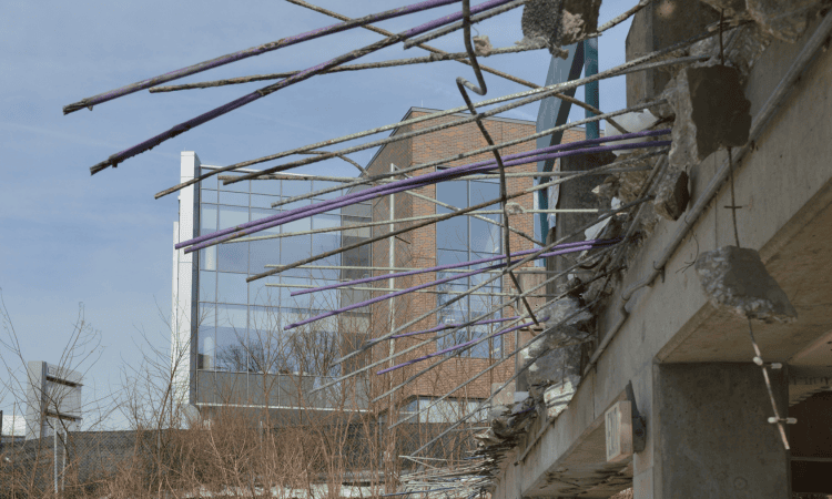 rebar sticking out from the demolition