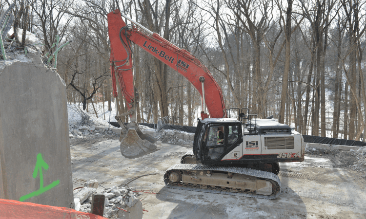 Demolition during snowy conditions