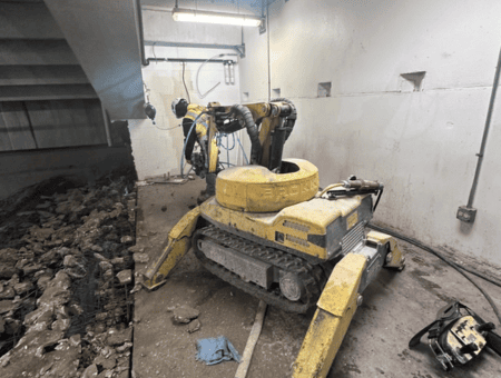 Robotic demolition in a hallway